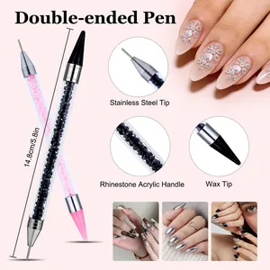 Penna per nail art a doppia punta con cera e acciaio inossidabile per DIY