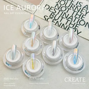 Professional set of 8 iridescent aurora nail chrome powders with chrome mirror finish