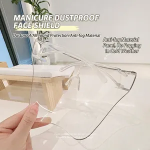 Detailed view of a clear anti-fog acrylic face shield for professional nail art protection