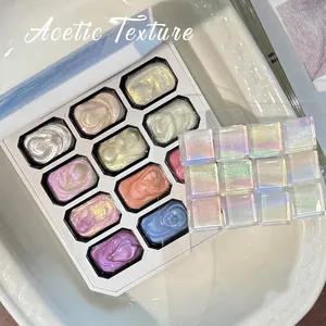 12-grid mermaid texture nail gel palette with dreamy pearlescent high gloss finish