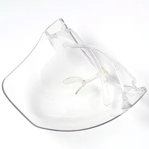 Close-up of transparent acrylic face shield showing anti-fog surface and frame detail