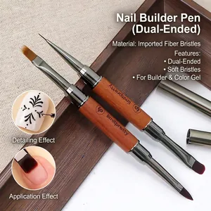 Pennello professionale per nail art a doppia punta con manico in legno per liner e gel.