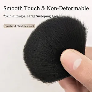 Large soft makeup powder brush with high-density black bristles and flexible head