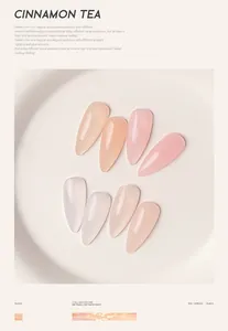 Detailed macro view of sheer nude gel nail polish samples in soft peach and apricot tones