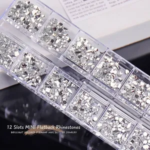12-grid silver mixed shape resin flatback rhinestones for professional nail art decoration
