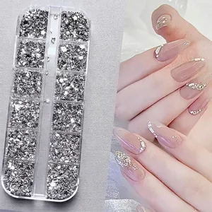 Mini Strass en Acrylique Flatback Décorations pour Nail Art Gemmes Irrégulières Accessoires de Manucure pour Femmes Press On Nails Boîte à 12 Grilles