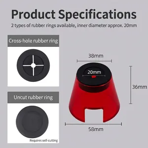 Red nail lamp light blocker shade with 20mm rubber ring and full dimension markings