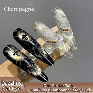 Glinsterende Champagne Kattenoog Gel Nagellack Hoogglans Kristal Magnetische Glitter UV LED Soak Off Nagelkunst Lak Voor Vrouwen