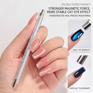 Double-ended stainless steel cat-eye magnet tool for professional nail art effects