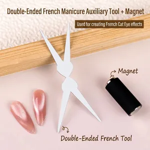 Professional dual-ended French manicure nail art metal tool with cylindrical magnet kit