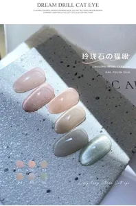 Gedetailleerd overzicht van zes Linglong Stone Cat Eye nagellak gelkleuren op tips