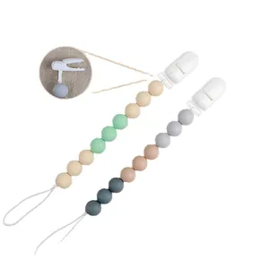 Sujetachupetes de silicona de grado alimenticio con cuentas de colores para bebés