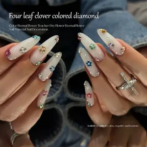 Exquise 3D klavertje vier nagel steentjes met kleurrijke kristallen voor manicure decoratie