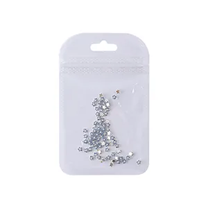 Glinsterende 3D metalen blauwe klaverbloem nail art steentjes in transparante zak