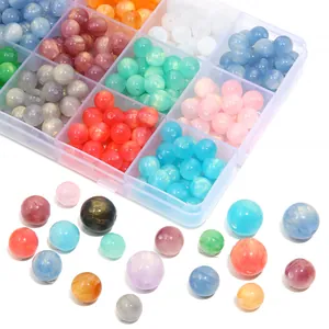 Resin Quicksand Gold Imitation Cat Eye Round Beads For DIY Bracelet Necklace Jewelry Making Handmade Starry Sky Loose Beads Accessories
