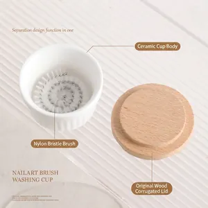 Ceramic nail art brush washing cup with spiral filter and wooden lid