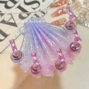 Soporte de Exhibición de Uñas de Concha de Sirena Aurora Base Magnética de Acrílico Iridiscente Con Soportes para Práctica de Uñas