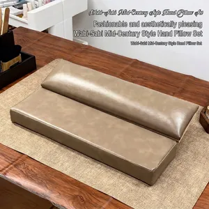 Set de cojines apoyamanos de cuero estilo Wabi-Sabi con base de madera para manicura