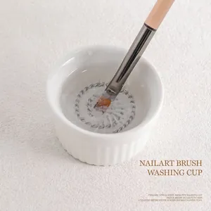 Ceramic nail art brush washing cup with spiral steel mesh for deep cleaning tools