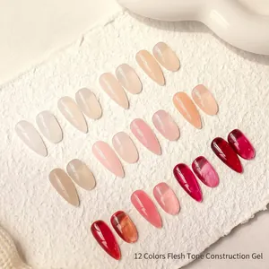 Professional 12-color nude ice-through nail gel polish swatches for base coat use