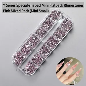 Strass roses mélangés série Y à fond plat pour la décoration professionnelle des ongles