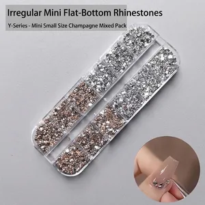 Set de strass à dos plat en acrylique mini pour nail art en mélange champagne et argenté