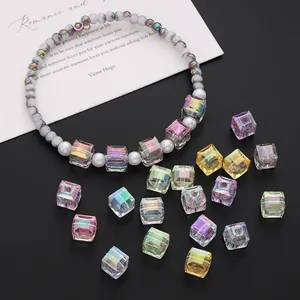 8mm Cangiante Acrilico Cubo Perline Per Fai da Te Creazione Gioielli Fatto a Mano Braccialetto Collana Cellulare Catena Accessori AB Colore Perle