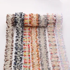 Assorted colorful polyester tweed fringe lace ribbon for DIY garment accessories