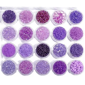 Purple glass seed beads set in 20 individual storage jars for DIY handmade jewelry making