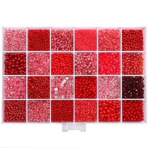 Set of 24 compartments red glass seed beads for DIY jewelry making and bracelets