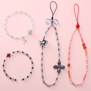Close-up of 4x8mm iridescent bamboo glass beads handmade DIY bracelets and charms