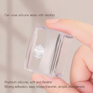 Clear square silicone nail art stamper for pattern transfer and professional manicure