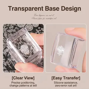 Clear square silicone nail art stamper for precise pattern transfer and manicure