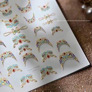 Dunhuang mural style embossed gold nail stickers with 3D relief patterns