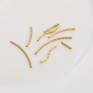 14K Gold Plated Copper Diamond-cut Tube Beads S-Shaped Curved Straight Spacer Tube Beads For DIY Jewelry Bracelet Findings