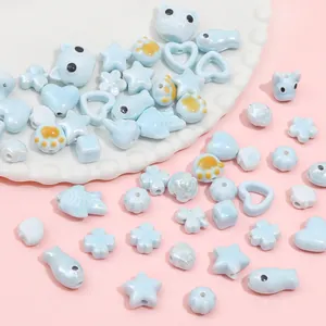 Mixed shapes light blue ceramic beads for DIY jewelry making accessories