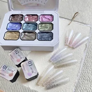 9 Colors Aurora Satin Nail Patting Gel Palette For Gradient Smudge Wash Free High Saturation Metal Texture Nail Art Gel