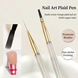 Επαγγελματικό Πινέλο Nail Art Ultra Fine Liner Καρό Πινέλο Ζωγραφικής Ακρυλική Λαβή Χρυσός Χάλκινος Σωλήνας Για Σαλόνι DIY Γυναικεία Πινέλο Τέχνης