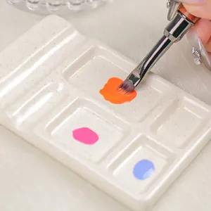 Professional ceramic nail art palette tray for mixing gel polish with brush rest