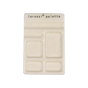 Multifunctional ceramic nail art mixing palette with brush holder slots in off-white