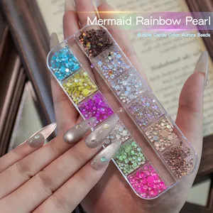 12-grid mermaid aurora bubble pearls for dreamy candy color nail art decoration design