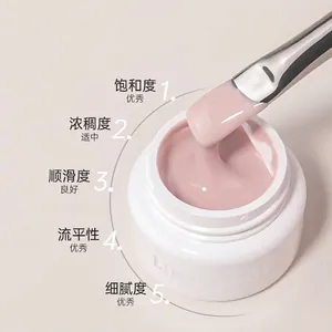 Japanese canned solid nail gel polish in nude pink with professional brush application