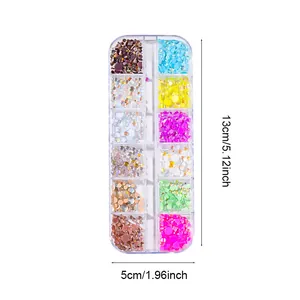 12 colors aurora mermaid bubble beads nail art decorations set with size measurements