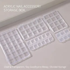 Clear Plastic Multi-Compartment Storage Box Transparent Grid Organizer For Nail Art Jewelry Beads Crafts Small Items Case