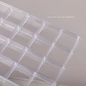 Clear acrylic multi-grid storage box for nail art accessories and beads organization