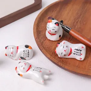 Cute Maneki-neko ceramic brush holder set for nail art and calligraphy display