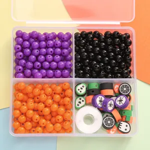 Kit perline per gioielli fai-da-te Halloween con perle acriliche viola arancio e nere e filo