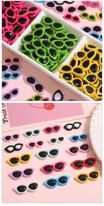 Detailed view of colorful acrylic mini sunglasses accessories for doll DIY crafts