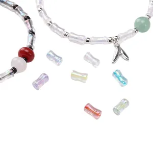 4x8mm iridescent glass bamboo beads for DIY jewelry making, transparent colorful seed beads
