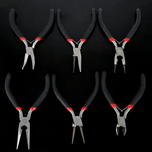 Professional set of 6 jewelry making pliers for DIY crafts featuring black ergonomic handles